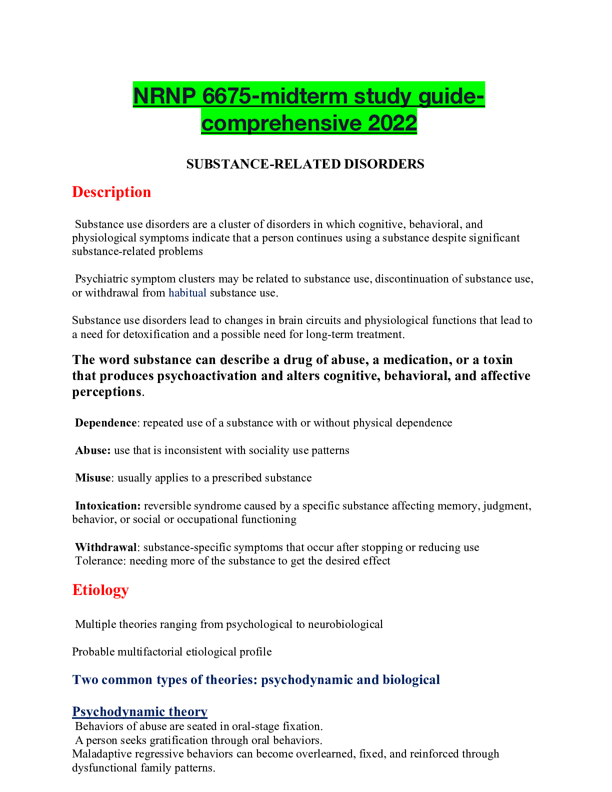 Preview of NRNP 6675-midterm study guide-comprehensive 2022